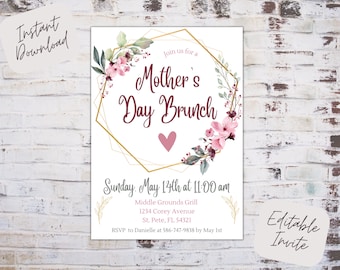 Editable Mother's Day brunch invitation, Mother's Day invite, Mother's Day celebration, Mother's Day brunch, Mother's Day, instant download