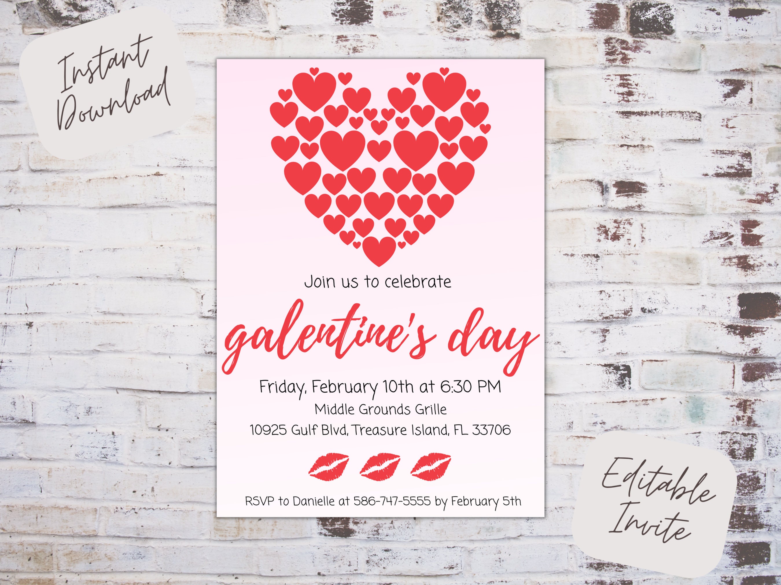 Editable Galentines Day Invitation, Galentines Day Instant Download