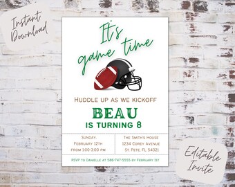 Editable football birthday invite, football birthday invitation, football party invite, it's game time, football invite, instant download