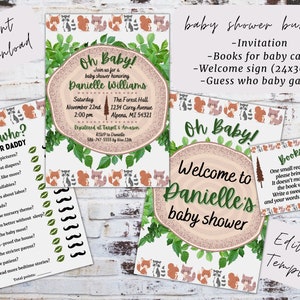 Invitation de bundle de douche de bébé bois modifiable, invitation de douche de bébé bois, douche de bébé forêt, douche de bébé verdure, téléchargement immédiat