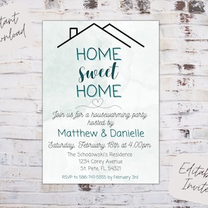 Editable housewarming invite, housewarming invitation, home sweet home invite, new home invitation, housewarming party, instant download