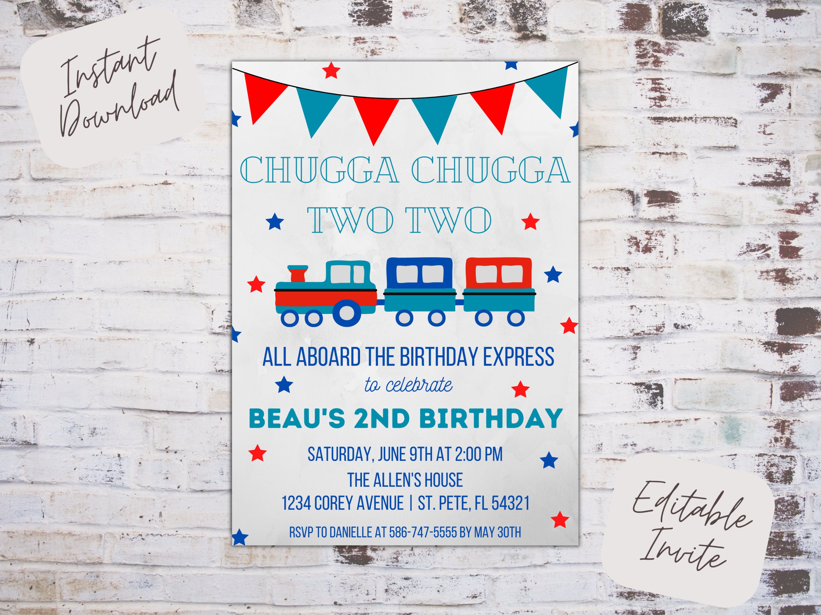 Two Train Invitation Editable Train Birthday Invitation, Train Invitation, Train Template ...
