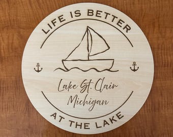 Custom Engraved Lake House Sign: Handmade Wood Cottage Decor