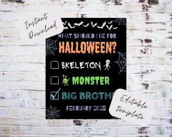 Editable big brother or big sister pregnancy announcement, halloween pregnancy announcement, fall pregnancy reveal sign, 16x20 inches