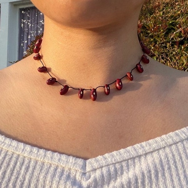 Carved Stone Bean Necklace