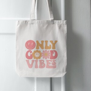 Only good vibes shoulder tote bag | canvas shoulder bag | cotton tote shoulder bag | shopping craft produce bag.