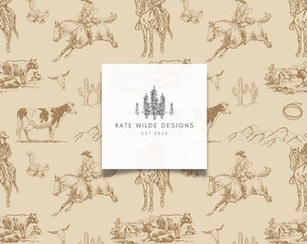 Naadloos westerncowboypatroon: beige herhalingsontwerp (digitale download)
