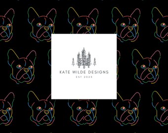 Naadloos neonpatroon Franse bulldog: zwart behang (digitale download)
