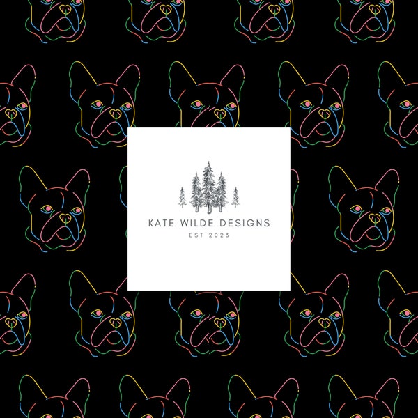 Neon French Bulldog Seamless Pattern, Seamless Frenchie Pattern, Neon Repeat Digital Pattern, Seamless Wallpaper, Commercial Use, Digital