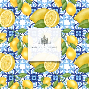 Motif de citron de carreaux italiens, motif de répétition sans couture, motif numérique de répétition, fond d'écran sans couture, téléchargement numérique