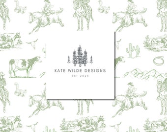 Sage Green Western Pattern: Vintage Cowboy Wallpaper (Digital Download)