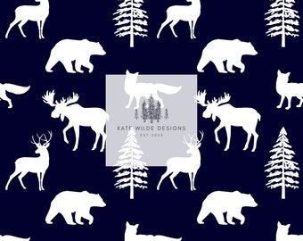Patroon cabine Wildlife: marineblauwe bergprint (digitale download)
