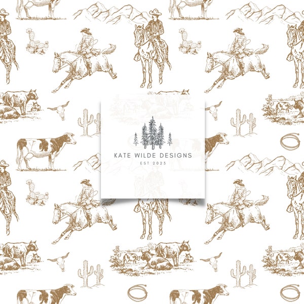 Western Toile, Western Pattern, Seamless Western Pattern, Cowboy Pattern, Repeat Digital Pattern, Seamless Wallpaper, Digital Download