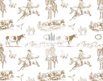 Herhalingspatroon western-cowboy: bruin en wit (digitale download)