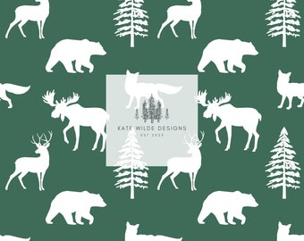 Cabine wildpatroon: groen naadloos behang (digitale download)