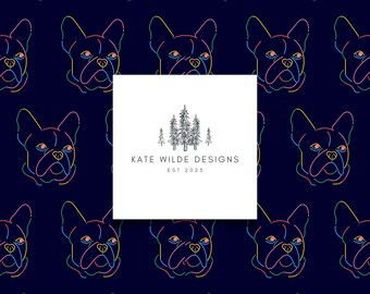 Naadloos neonpatroon Franse bulldog: herhaling marineblauw (digitale download)