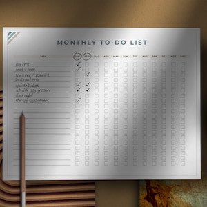 Liste de tâches mensuelle | Numérique et imprimable | Suivi des tâches | Téléchargement numérique | PDF interactif