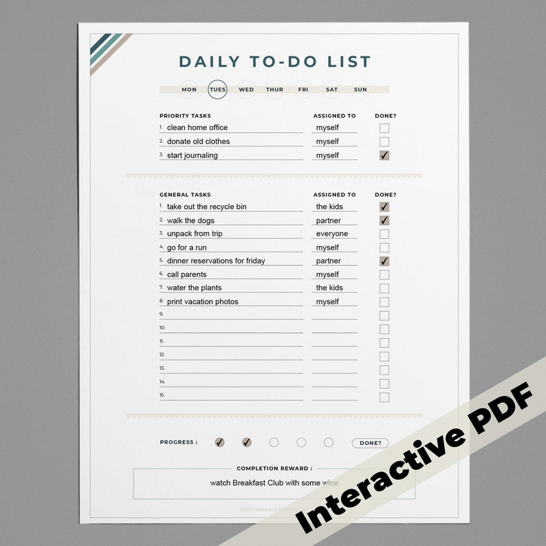 Daily to Do List | Digital &amp; Printable | Task Tracker | Digital ...