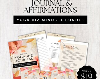 YOGA BIZ BUNDLE: Printable Mindset Journal, 32 Affirmation Cards and Wallpapers  | 28 Days Guided Prompts | Business Growth and Clarity