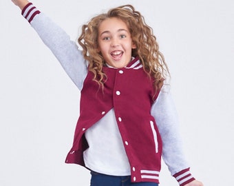 Veste Teddy Universitaire Enfant Brodé, Unisexe, Initial Brodé, Alphanumérique en Faux Chenille, Veste Varsity Enfant, Sweat à Personnaliser