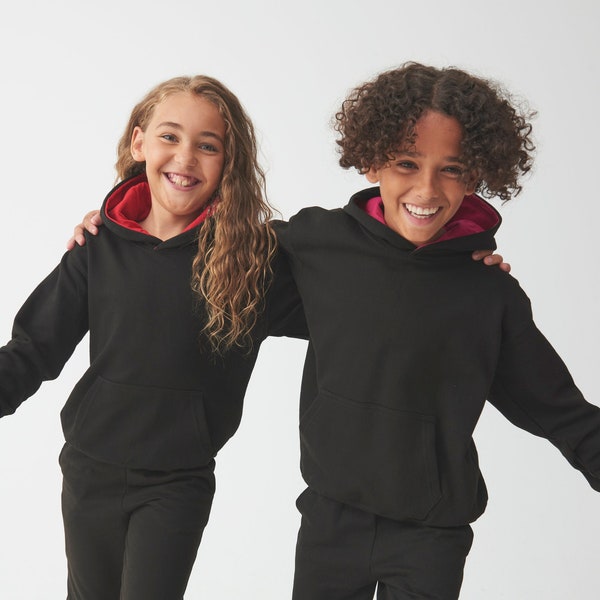 Sweat à capuche varsity Enfant brodé, Alphanumérique en Faux Chenille, Sweat à capuche contrastée Enfant à personnaliser, Unisexe