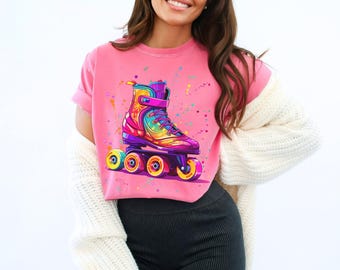 Retro Roller Skate Shirt, Colorful Roller Skating Tee, 80s 90s Vintage Skate Shirt, Skater Girl Gift, Neon Aesthetic T-Shirt