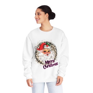 Vintage Santa Clause Sweatshirt, Vintage Merry Christmas Sweatshirt, Leopard Merry Christmas Sweatshirt, Unisex NuBlend® Crewneck Sweatshirt