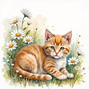 Orange Cat White Flowers