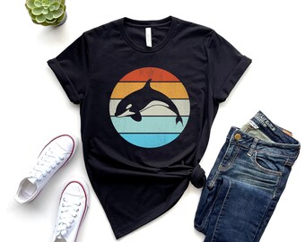Koszulka Vintage Orca, Koszulka Miłośnika Orca, Prezenty Orca, Koszulka Retro Orca, Koszulka Orca Sunset