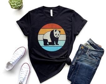 Koszulka z motywem pandy w stylu vintage, koszulka dla miłośników pandy, prezenty z pandą, koszulka retro z pandą, koszulka z motywem zachodu słońca w pandzie