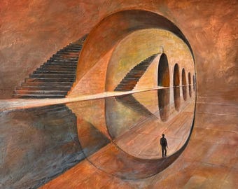 Die Wahl des Pfades | Abstrakte Architekturmalerei, Portaitwandkunst, kontemplative zeitgenössische Leinwand, Original Kunstwerk