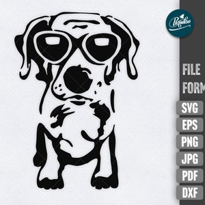 Peut inclure: Silhouette noire et blanche d'un chien portant des lunettes de soleil. Le chien est debout sur ses quatre pattes et a une expression amusante sur son visage.