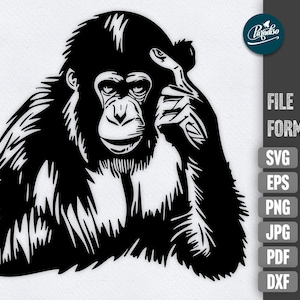 Smart Monkey SVG | Monkey silhouette Clipart - Instant Download Monkey monkey cut file for Cricut and Silhouette | Monkey plotterfile