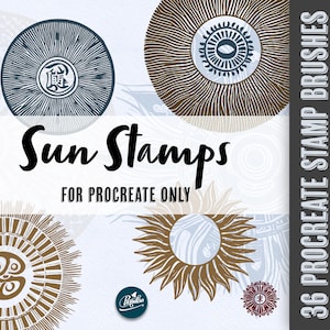Procreate brushes, Set of 36 Procreate stamp Brushes Vintage Sun Symbol stamp brushes for Procreate instant download
