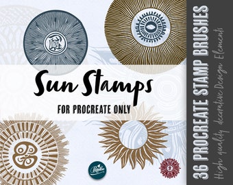Procreate brushes, Set of 36 Procreate stamp Brushes Vintage Sun Symbol stamp brushes for Procreate instant download