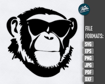 Monkey SVG instant download chimp portrait sunglasses monkey clipart monkey cut file for cricut and silhouette plotter