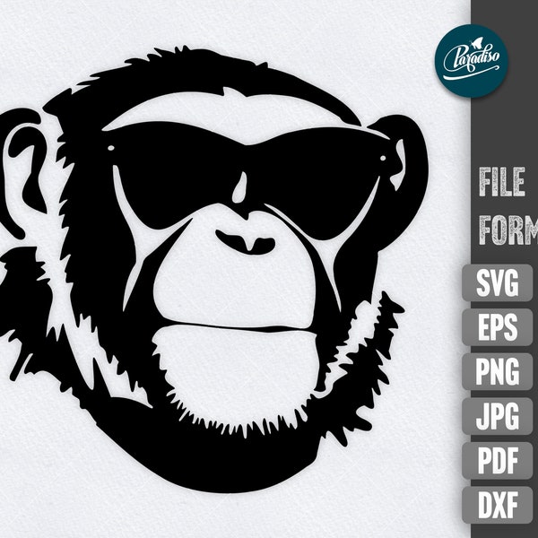 Monkey SVG instant download chimp portrait sunglasses monkey clipart monkey cut file for cricut and silhouette plotter