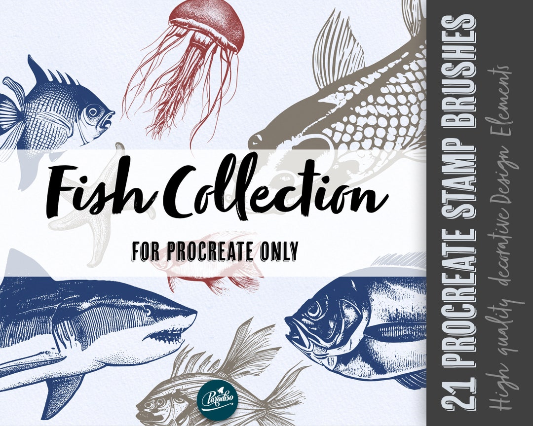 Procreate Brushes, Set of 21 Procreate Stamp Brushes Fish Stamp Brushes