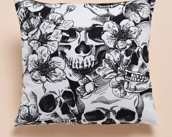 Skulls and Flowers Print Cushion