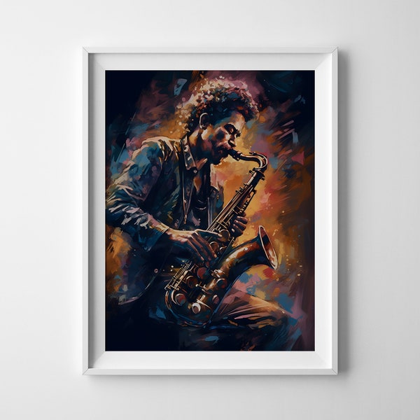 Man Playing Saxophone Painting | Music | Band | Rock | Culture | Studio | Wall Art | Home Decor | Printable Poster | Digital Download