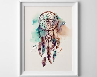 Boho Dreamcatcher | Bohemian | Watercolor | Wall Art | Feathers | Native Art | Wall Art | Home Decor | Printable Poster | Digital Download