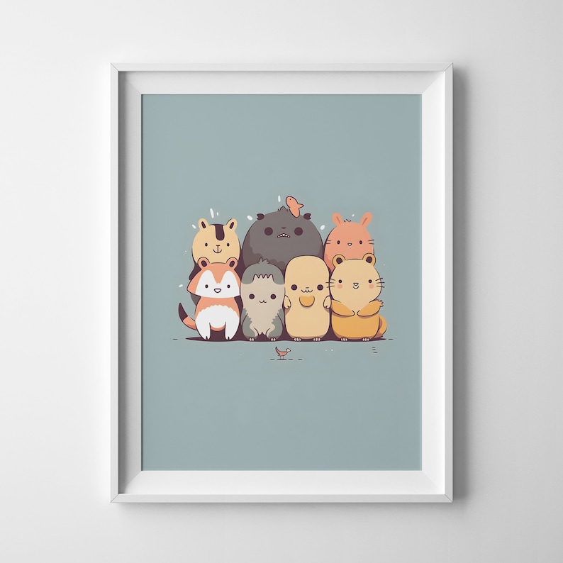 Unity of Adorable Animals | Kawaii Style Illustration | Kids Room Decor ...