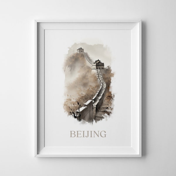 Travel Adventures: Beijing | Great Wall of China | Sumi-E | Watercolor | Wall Art | Home Decor | Printable Poster | Digital Download