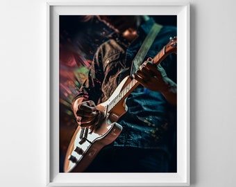 Pintura magistral de solo de guitarra / Música / Banda / Rock / Cultura / Estudio / Arte de pared / Decoración del hogar / Póster imprimible / Descarga digital