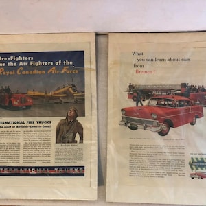 Lot of 2 Vintage Auto Ads From Magazines - Firetruck/Car/Airplane 1940-1956
