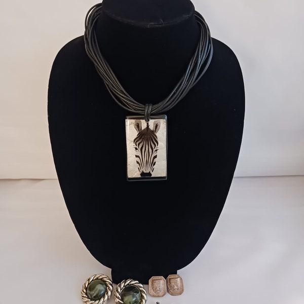 Zebra Necklace and 3 Pairs of Earrings Set