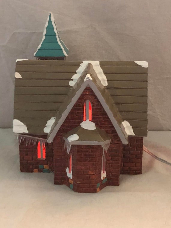Vintage Ceramic Lighted Village Stone Church - Etsy