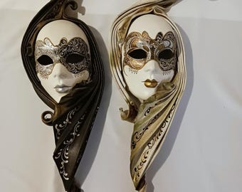 Set of 2 Hand Painted Venetian Costume Masquerade Masks