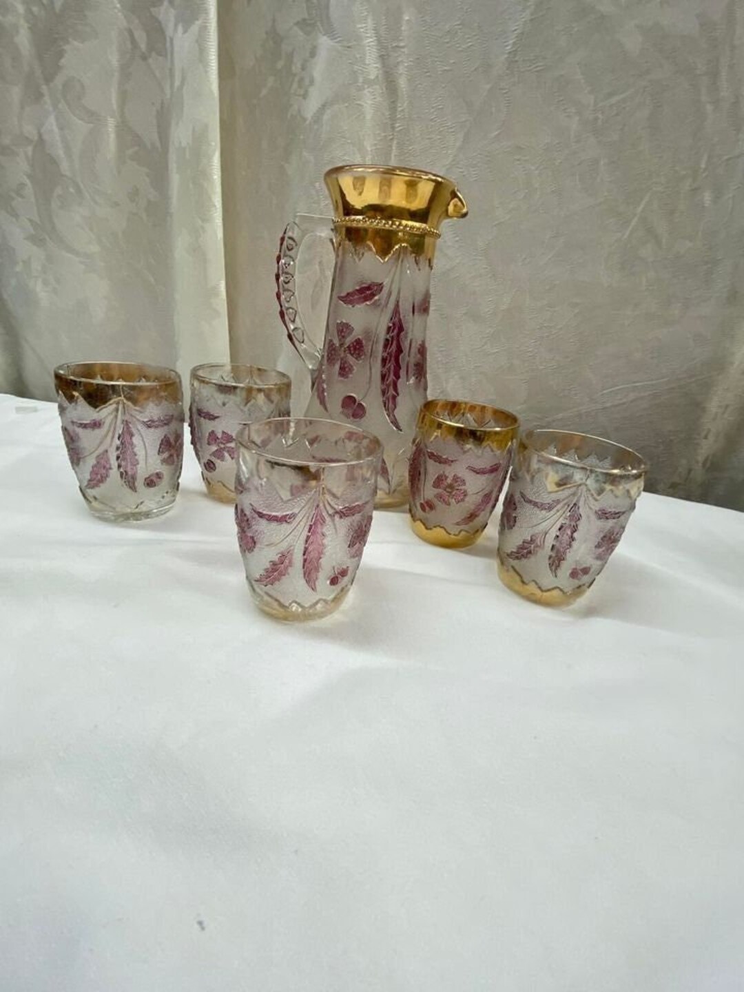 US Glass Delaware Pattern EAPG Pitcher, Cranberry Stain and Gilt ...