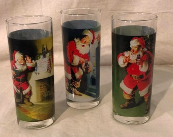 Vintage Coca-cola Santa Glasses - 1990s Holiday Tumblers - Set of